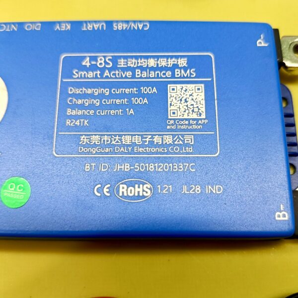 DALY 4-8S 100A Smart BMS with 1A Active Balancer and Built-in Bluetooth for Lithium/LFP/LTO Battery